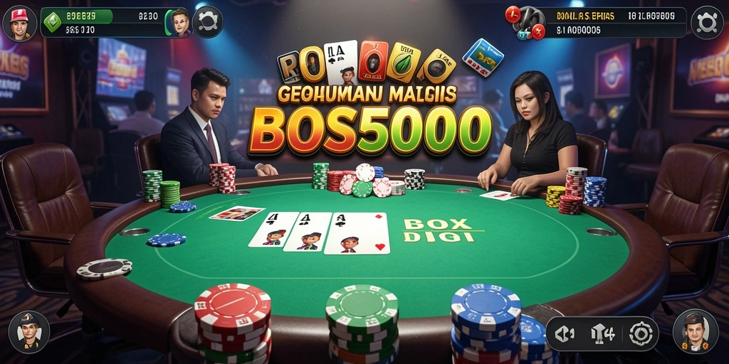 Screenshot gameplay seru dari BOS5000 yang menunjukkan pemain asyik bermain poker.