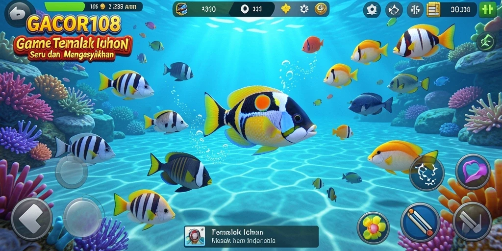 Screenshot gameplay GACOR108 menampilkan aksi menembak ikan.
