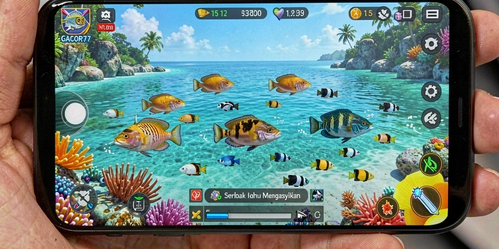 Screenshot utama GACOR77 menampilkan aksi menembak ikan yang seru.