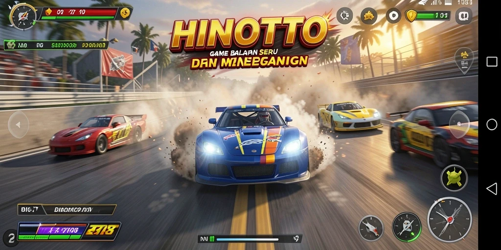 Tampilan gameplay seru dari HINOTOTO saat balapan.