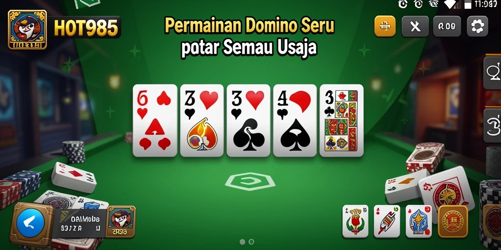 Tampilan seru gameplay domino di HOT985 dengan grafis menarik.