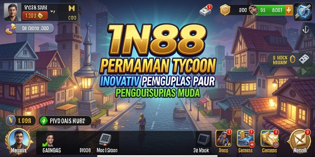 Screenshot gameplay Tycoon IN88 menunjukkan pengelolaan bisnis yang seru.