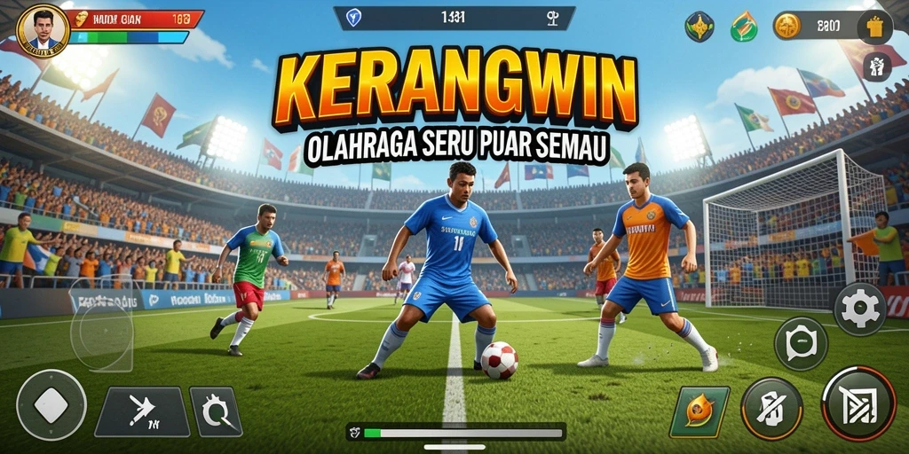 Tampilan gameplay KERANGWIN dengan aksi olahraga yang mendebarkan.