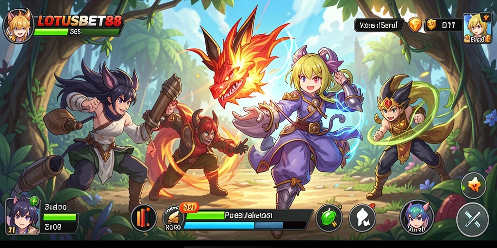 Screenshot gameplay LOTUSBET88 yang menunjukkan aksi karakter Anime.