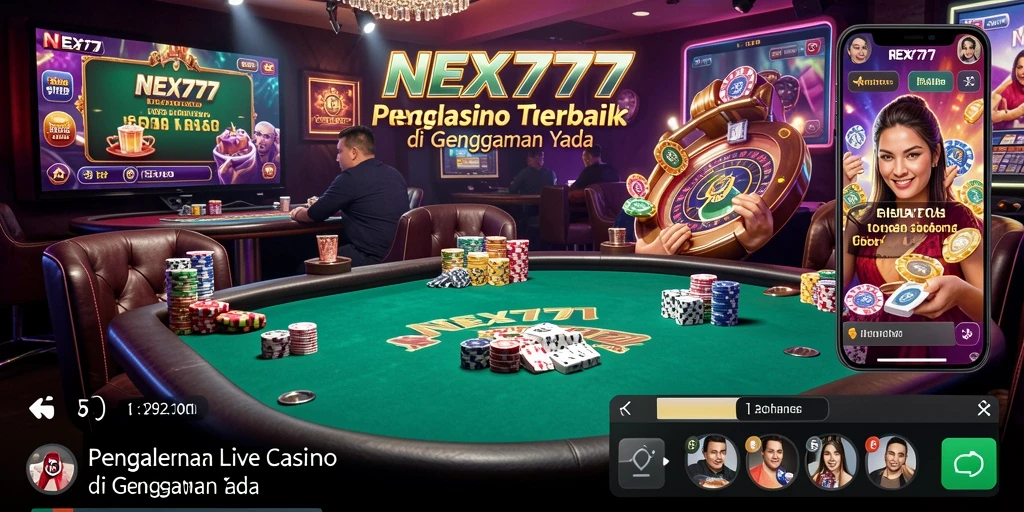 Screenshot gameplay NEX777 menampilkan dealer langsung dan suasana kasino yang nyata.
