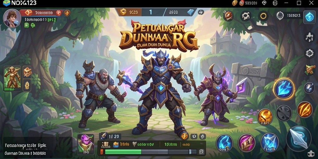 Gambar tampilan gameplay epic di NOX123, menjelajahi dunia RPG.