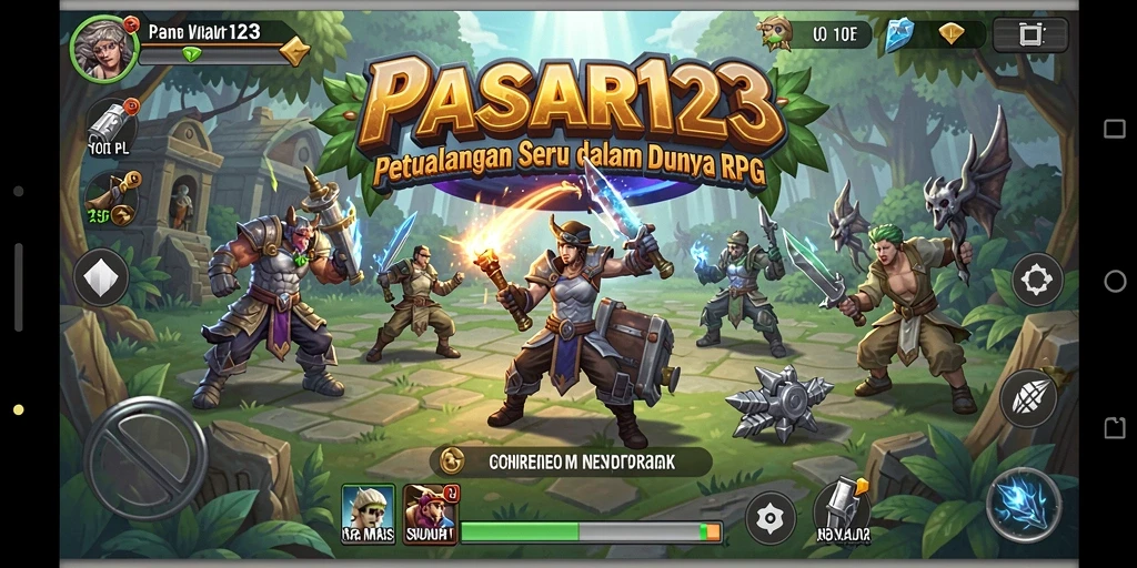 Tangkapan layar gameplay PASAR123 menunjukkan pertempuran seru dalam dunia RPG.