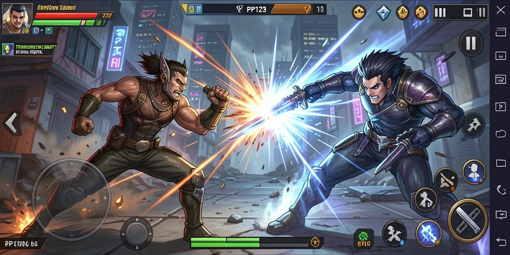 Gameplay Fighting yang mendebarkan dengan karakter unik dan combo serangan.