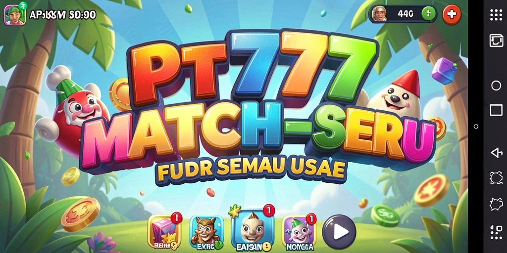 Tangkapan layar utama PT777 memperlihatkan aksi Match-3 yang seru.