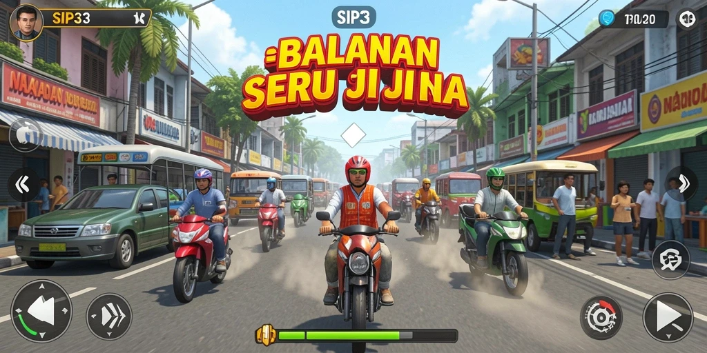 Screenshot SIP33 menampilkan aksi balapan yang mendebarkan di trek yang menantang.