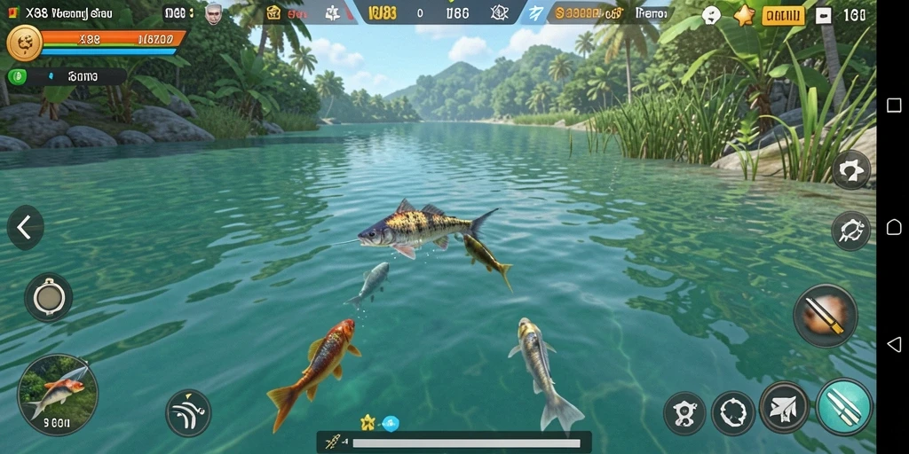 Tampilan gameplay X88 dengan berbagai ikan di lautan yang indah.